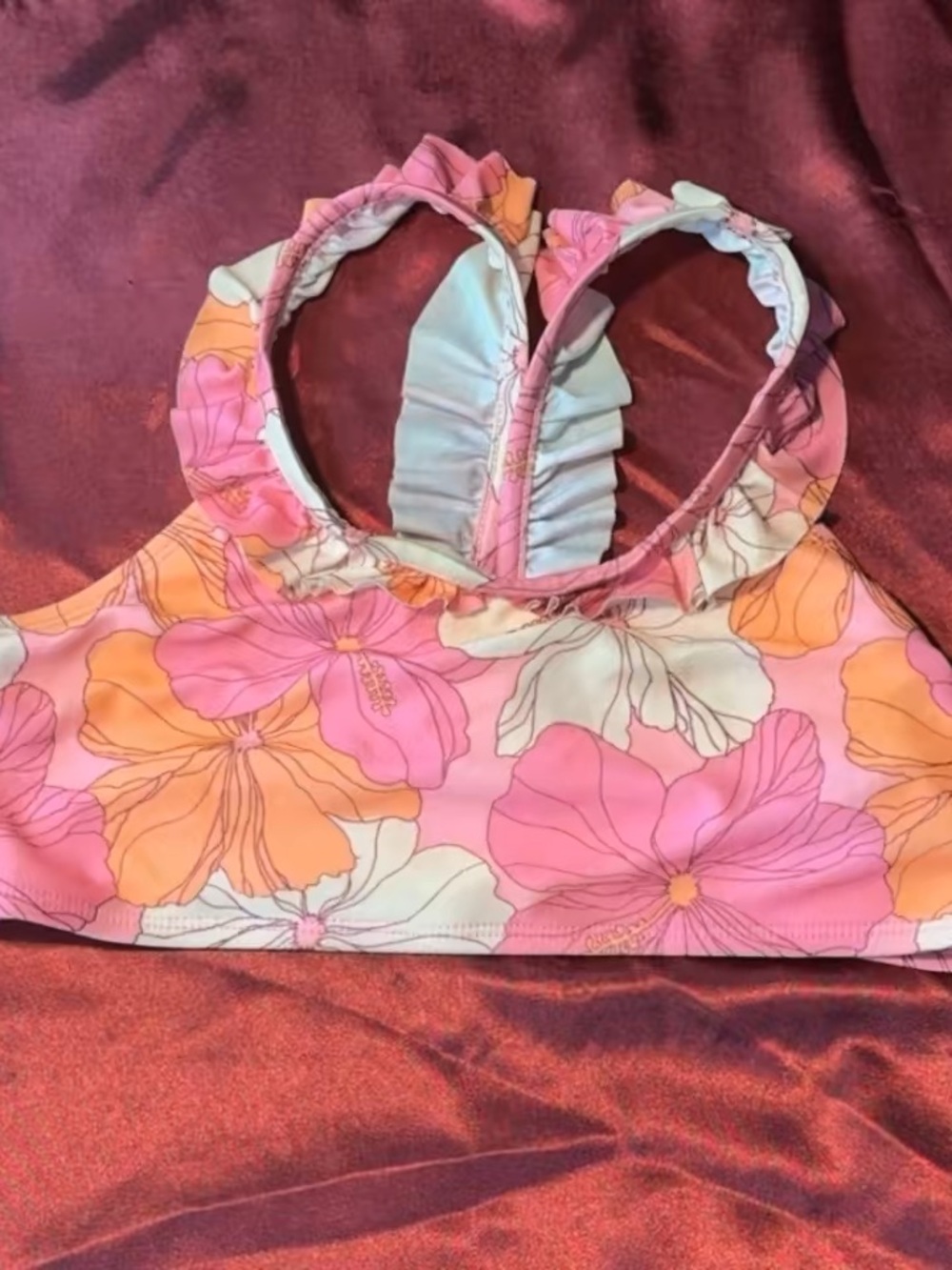 GAP Pink and Orange Floral Ruffle Tankini Top